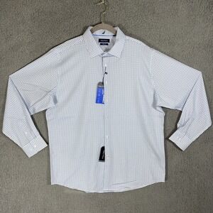 Nautica Men's Sz XL Performance Super Shirt Blue White Plaid Slim Fit 17-17.5